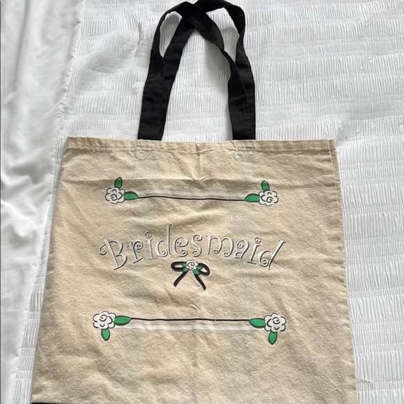 ❤️Cream and Black Canvas Tote Bag “Bridesmaid” logo - Picture 1 of 4